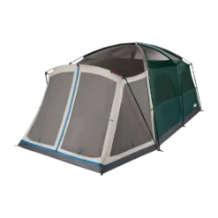 Coleman Skylodge™ 12-Person Camping Tent With Screen Room, Evergreen -Northcamp Supply Store 12P CbnCnvetnlExtrnlScrnRm EG 1 FrontAngleRight FlyOff WindowsUp