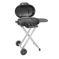 Coleman RoadTrip® 225 Portable Stand-Up Propane Grill -Northcamp Supply Store 2000033048 225 Stand Up Coleman Black Angle Grill Open20copy