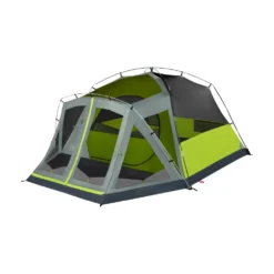 Coleman Skydome™ 4-Person Camping Tent With Screen Room, Rock Grey -Northcamp Supply Store 4P DmScrnPrch RckGry 2 FrontAngleLeft FlyOff WindowsDown