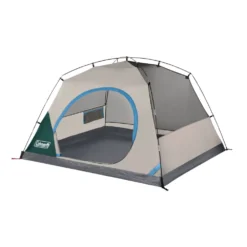 Coleman Skydome™ 4-Person Camping Tent With Full-Fly Vestibule, Evergreen -Northcamp Supply Store 4P DmVstblFllFly Evrgrn 3 FrontAngle FlyOff DoorOpen