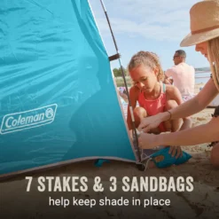 Coleman Skyshade™ Small Compact Beach Shade, Caribbean Sea -Northcamp Supply Store Coleman 2000037508 Skyshade CaribbeanSea ATF5